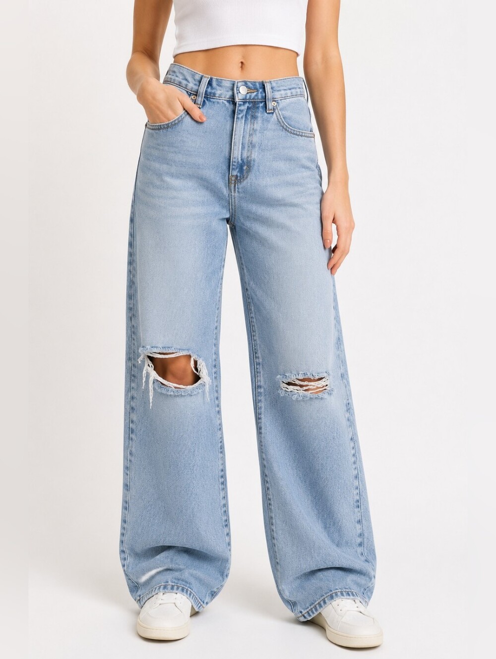 Witty Fox Distressed Wide Leg Jeans | Size 11/30 | Light Wash High Rise Denim ✨